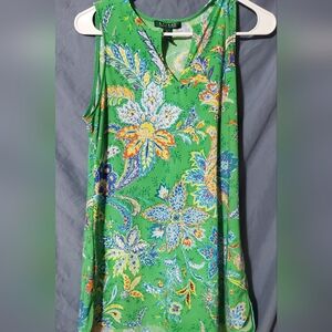 Lauren Ralph Lauren Green Floral Tank Top, Women's Small